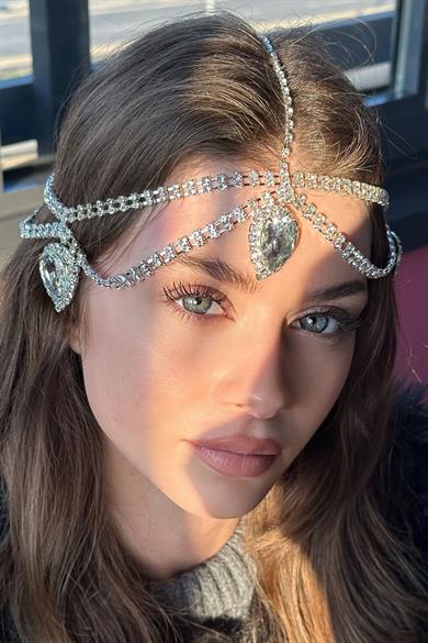 Gümüş Renk Taş Detaylı  Alınlık/Kına Aksesuarı