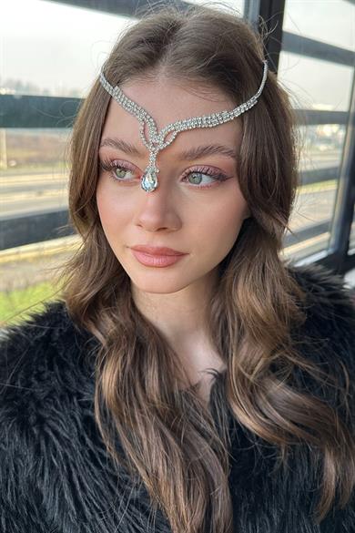 Gümüş Renk Taş Detaylı  Alınlık/Kına Aksesuarı