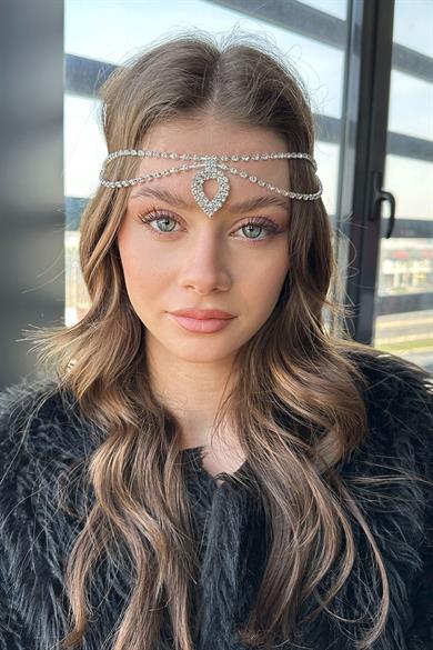 Gümüş Renk Taş Detaylı Alınlık/Kına Aksesuarı