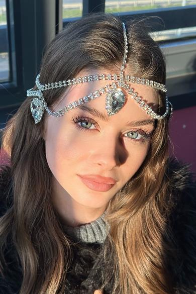 Gümüş Renk Taş Detaylı  Alınlık/Kına Aksesuarı