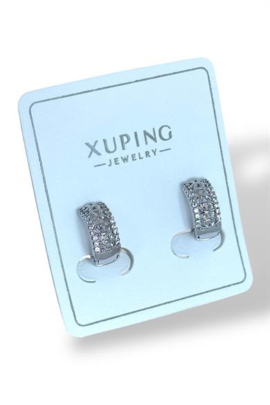 Gümüş Renk Taş Detaylı Çelik Halka Xupıng Küpe (Çift)