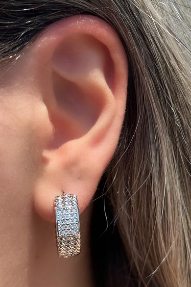 Gümüş Renk Taş Detaylı Çelik Halka Xupıng Küpe (Çift)