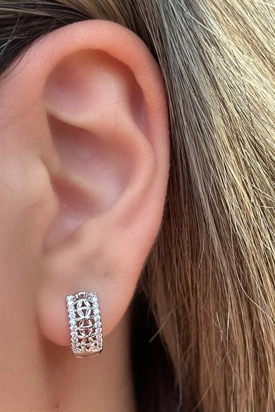 Gümüş Renk Taş Detaylı Çelik Halka Xupıng Küpe (Çift)