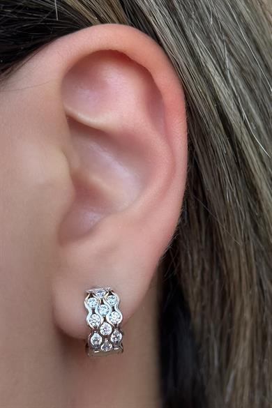 Gümüş Renk Taş Detaylı Çelik Xupıng Halka Küpe (Çift)