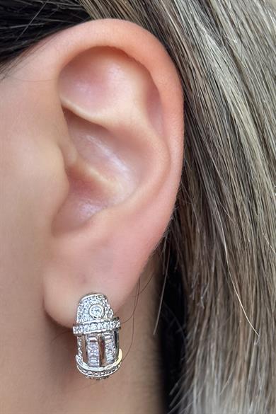 Gümüş Renk Taş Detaylı Çelik Xupıng Halka Küpe (Çift)