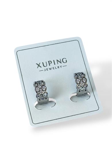 Gümüş Renk Taş Detaylı Çelik Xupıng Halka Küpe (Çift)