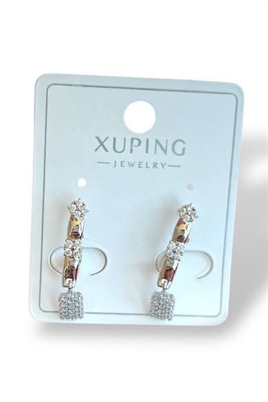 Gümüş Renk Taş Detaylı Çelik Xuping Küpe (Çift)