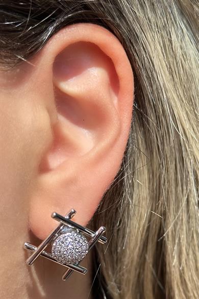 Gümüş Renk Taş Detaylı Çelik Xuping Küpe (Çift)