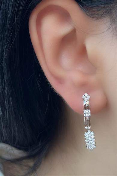 Gümüş Renk Taş Detaylı Çelik Xuping Küpe (Çift)