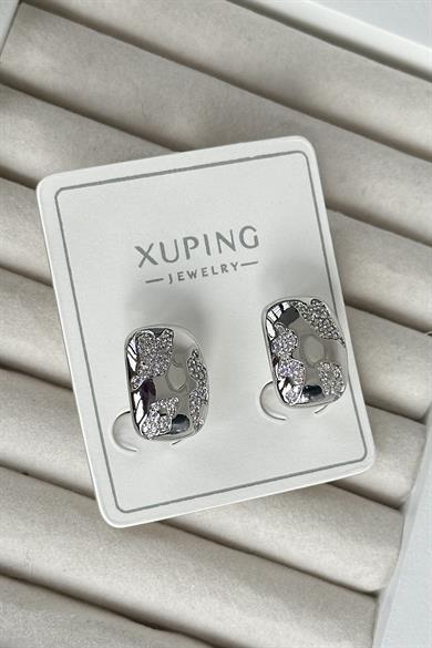 Gümüş Renk Taş Detaylı Çelik Xuping Küpe (Çift)