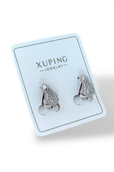 Gümüş Renk Taş Detaylı Çelik Xupıng Küpe (Çift)