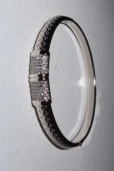 Gümüş Renk Taş Detaylı Çelik Xupıng VİP Kelepçe Bileklik