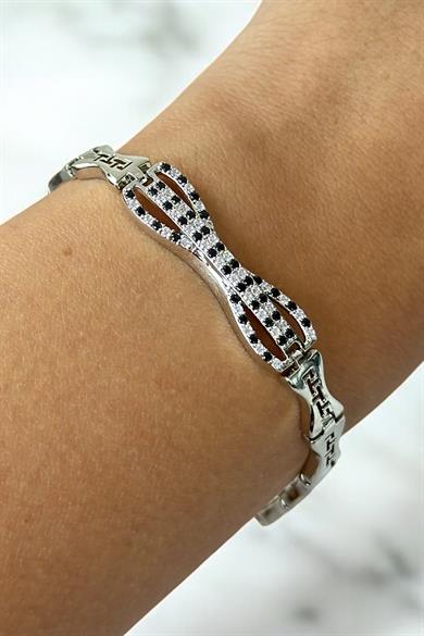 Gümüş Renk Taş Detaylı Çelik Xupıng VİP  Bileklik