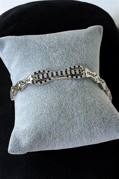 Gümüş Renk Taş Detaylı Çelik Xupıng VİP  Bileklik