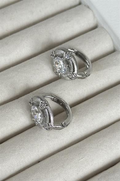 Gümüş Renk Taş Detaylı Çelik Xupıng VİP Küpe