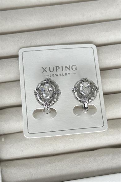 Gümüş Renk Taş Detaylı Çelik Xupıng VİP Küpe