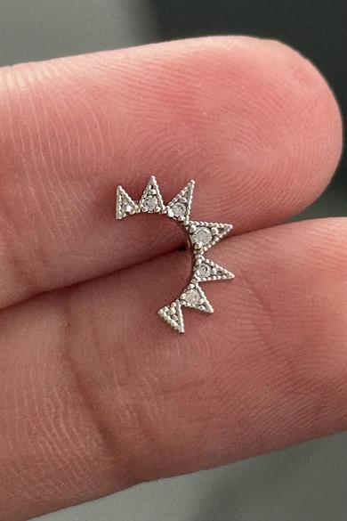 Gümüş Renk Taş Detaylı Cerrahi Çelik Tragus/Kıkırdak Küpe/Piercing (Tek)