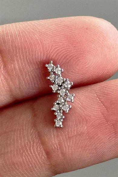Gümüş Renk Taş Detaylı Cerrahi Çelik Tragus/Kıkırdak Küpe/Piercing (Tek)
