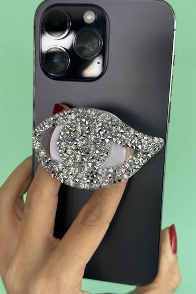 Gümüş Renk Taş Detaylı Göz Figürlü 3D Telefon Tutacağı