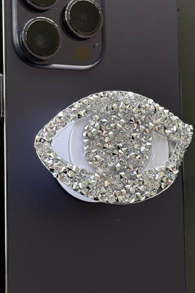 Gümüş Renk Taş Detaylı Göz Figürlü 3D Telefon Tutacağı