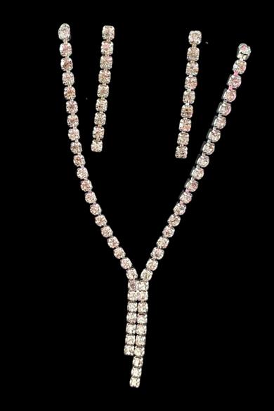 Gümüş Renk Taş Detaylı Kolye Ve Küpe Düğün Kına Nişan Gelin Set 