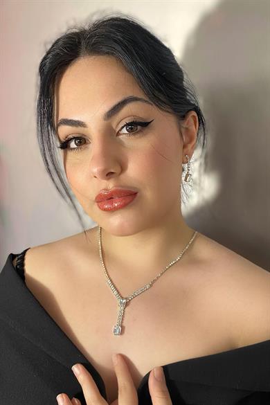 Gümüş Renk Taş Detaylı Kolye Ve Küpe Düğün Kına Nişan Gelin Set 