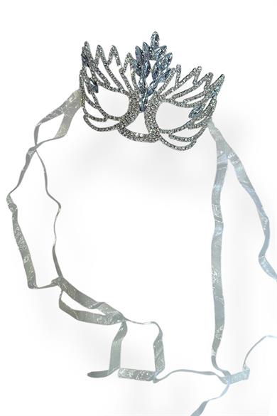 Gümüş Renk Taş Detaylı Parti Maskesi