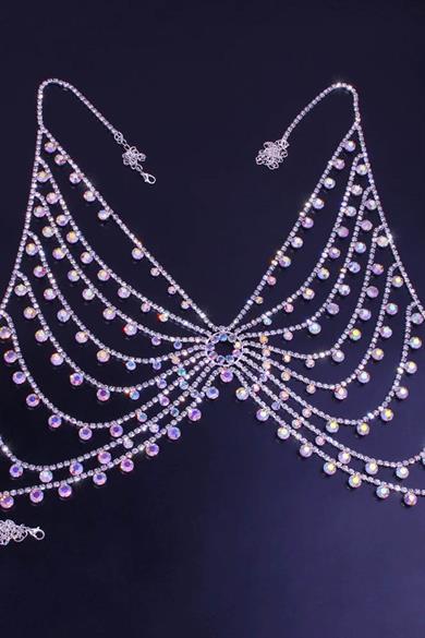 Gümüş Renk Taş Detaylı Tasarım Vücut Aksesuarı