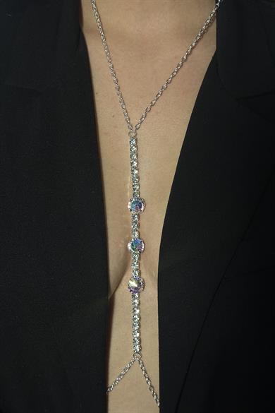 Gümüş Renk Taş Detaylı Tasarım Vücut Aksesuar