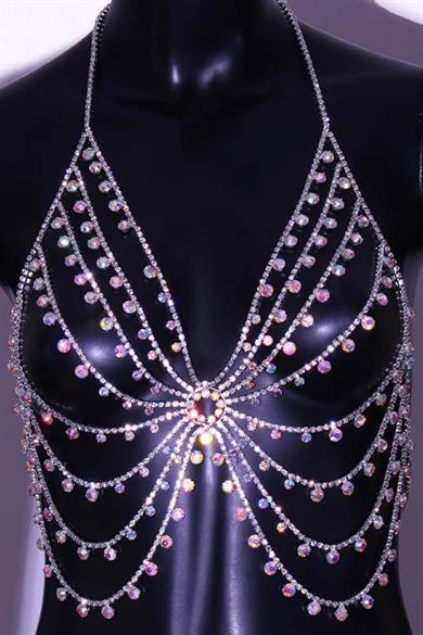 Gümüş Renk Taş Detaylı Tasarım Vücut Aksesuarı