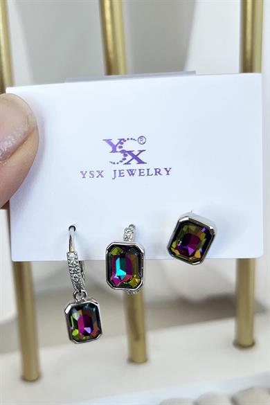 Gümüş Renk Taş Detaylı VİP 3lü YSX Küpe Set 