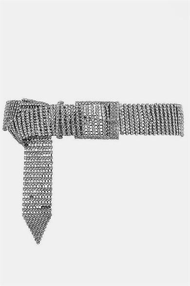 Gümüş Renk Taş Detaylı VİP Abiye Kemer