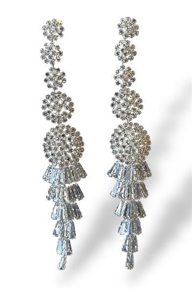 Gümüş Renk Taş Detaylı VİP Abiye Küpe (Çift)