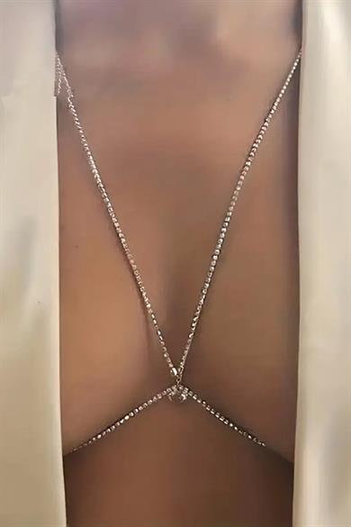 Gümüş Renk Taşlı Vücut Aksesuarı