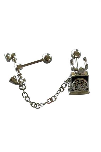 Gümüş Renk Telefon Figürlü Çelik Tragus/Kıkırdak Küpe/Piercing (Tek)