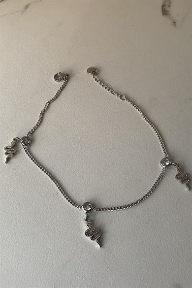 Gümüş Renk Yılan Figürlü Çelik Halhal