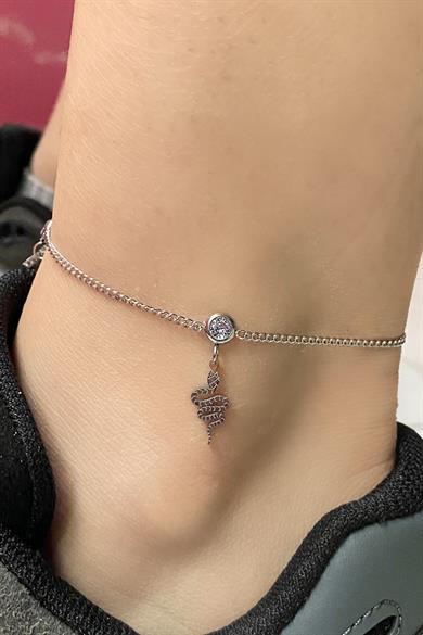 Gümüş Renk Yılan Figürlü Çelik Halhal