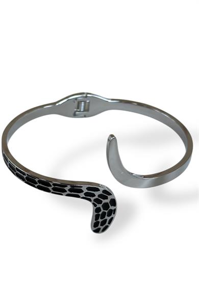 Gümüş Renk Yılan Figürlü Çelik Kelepçe Bileklik