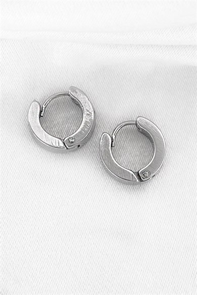 Silver Color Star Patterned Unisex Ring Earrings (Double)