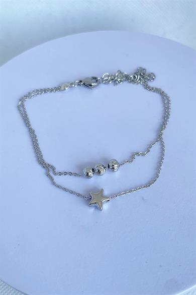 Gümüş Renk Yıldız Figürlü Çelik Halhal