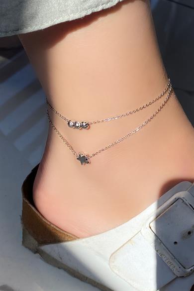 Gümüş Renk Yıldız Figürlü Çelik Halhal