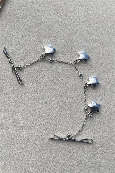 Gümüş Renk Yıldız Figürlü Sallantılı Tel Toka 