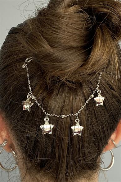 Gümüş Renk Yıldız Figürlü Sallantılı Tel Toka 