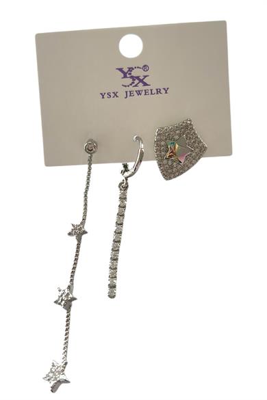 Gümüş Renk Yıldız Figürlü Taş Detaylı VİP 3lü YSX Küpe Set 