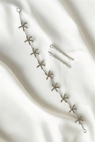 Gümüş Renk Yıldız Figürlü Taşlı Gelin Saç Aksesuarı Ve Alınlık