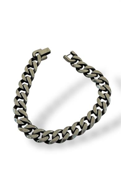 Gümüş Renk Zincir Detaylı Erkek Çelik Bileklik