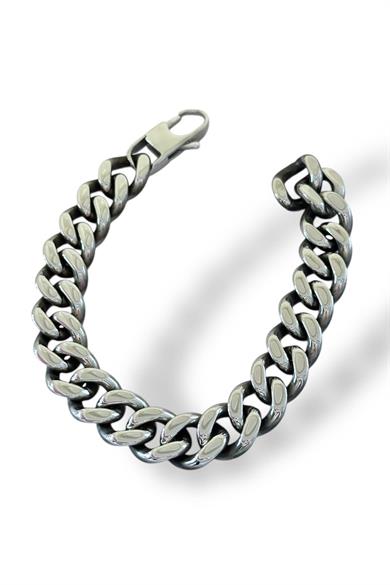 Gümüş Renk Zincir Detaylı Erkek Çelik Bileklik