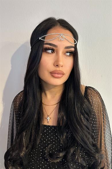 Gümüş Renk Zirkon Taşlı Alınlık