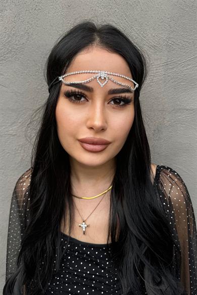 Gümüş Renk Zirkon Taşlı Alınlık