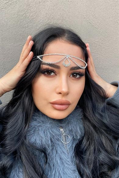 Gümüş Renk Zirkon Taşlı Alınlık